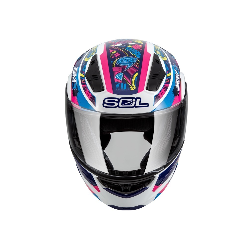 SOL SM-3 惡天使 白/藍粉 彩繪 可掀式安全帽 可樂帽