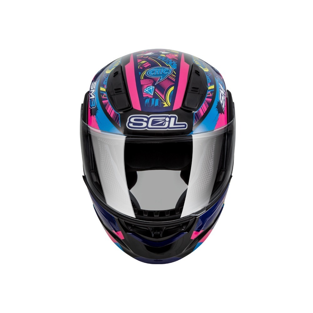SOL SM-3 惡天使 黑/藍粉 彩繪 可掀式安全帽 可樂帽