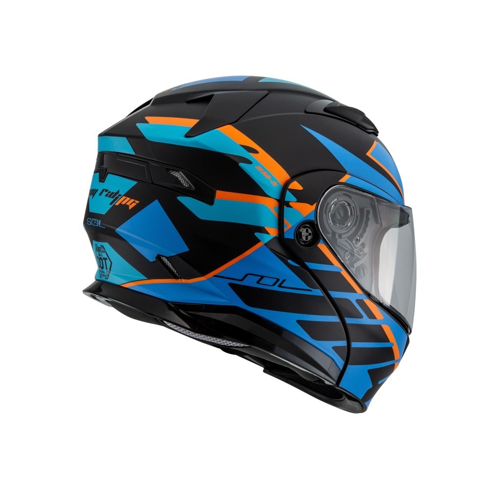 SOL SM-5 裂變 消光黑/藍橘 彩繪 可掀式安全帽 可樂帽