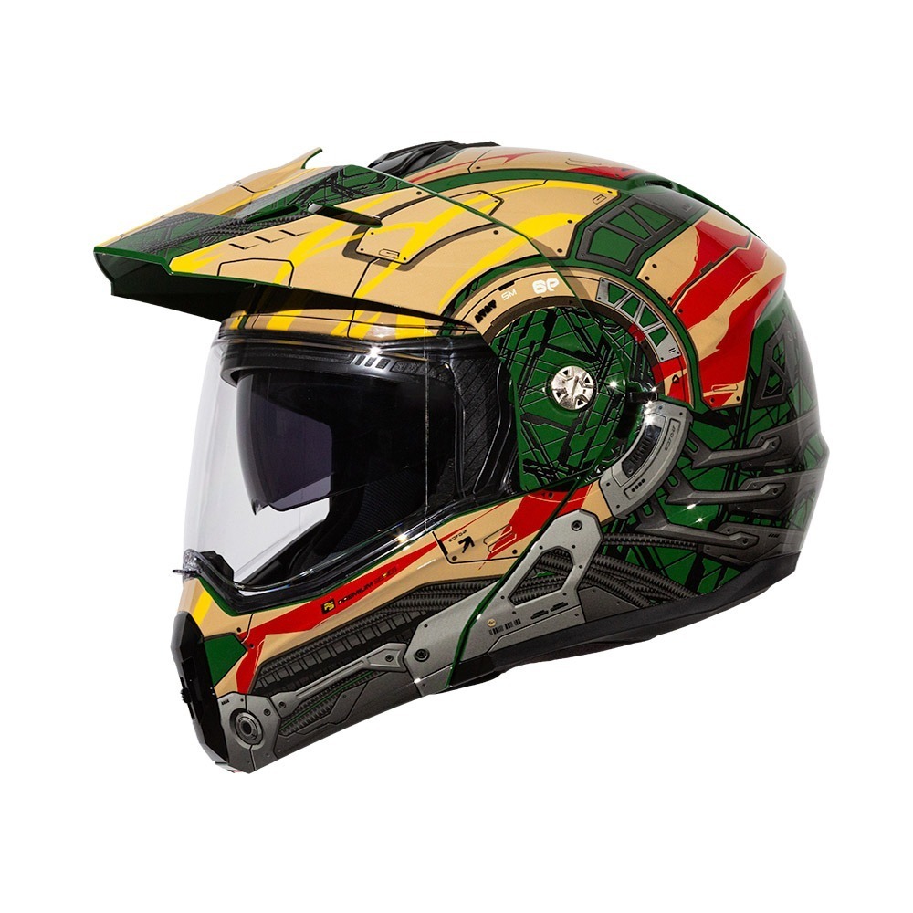 SOL SM-6P 賽博格 綠/紅棕 彩繪 複合可掀式安全帽 內墨片