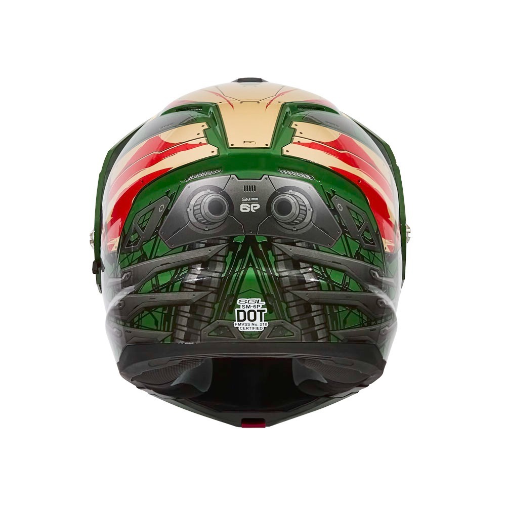 SOL SM-6P 賽博格 綠/紅棕 彩繪 複合可掀式安全帽 內墨片
