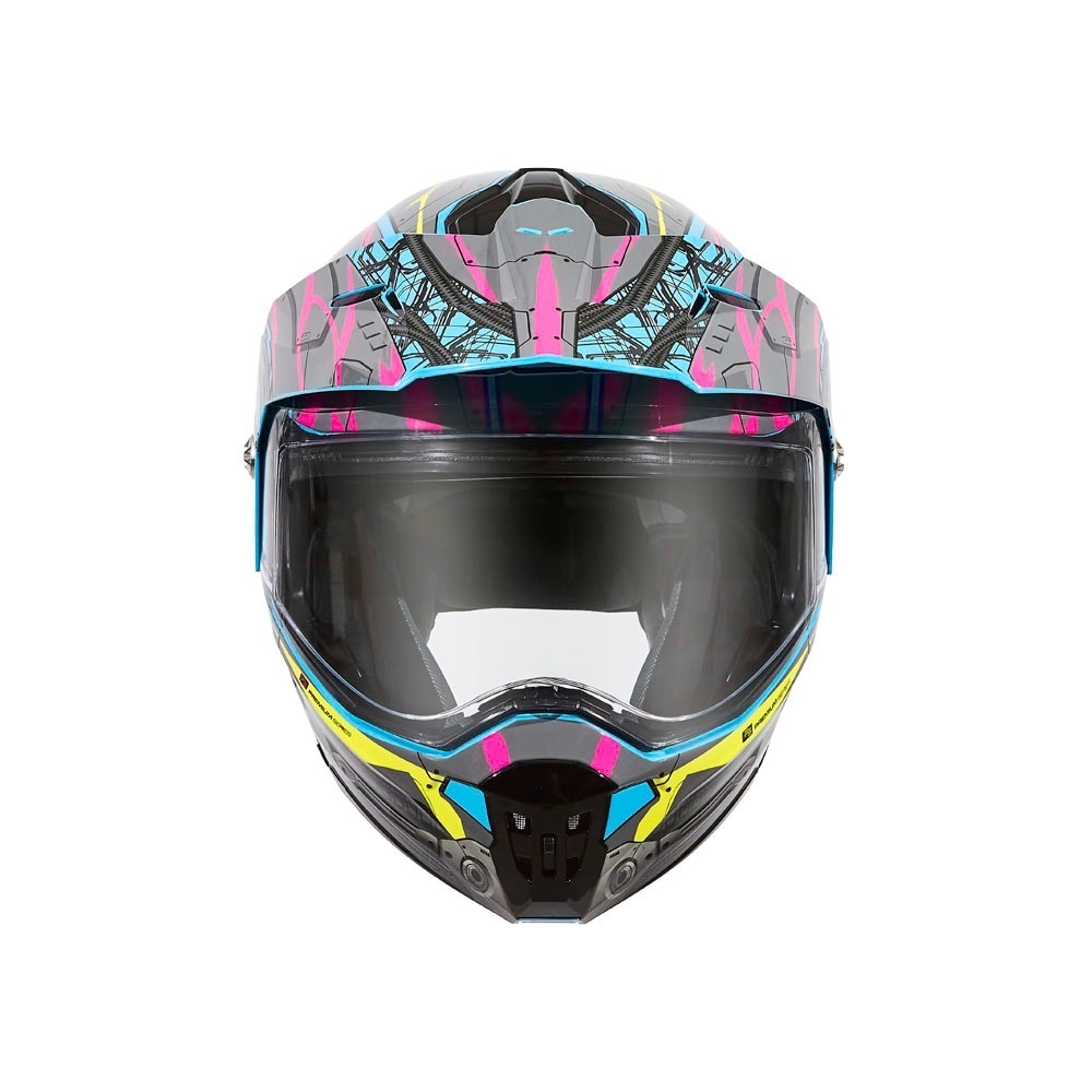 SOL SM-6P 賽博格 藍/黃粉 彩繪 複合可掀式安全帽 內墨片