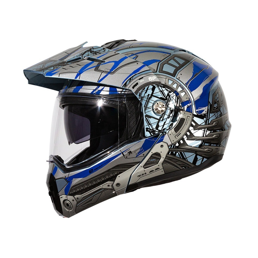 SOL SM-6P 賽博格 銀/藍銀 彩繪 複合可掀式安全帽 內墨片