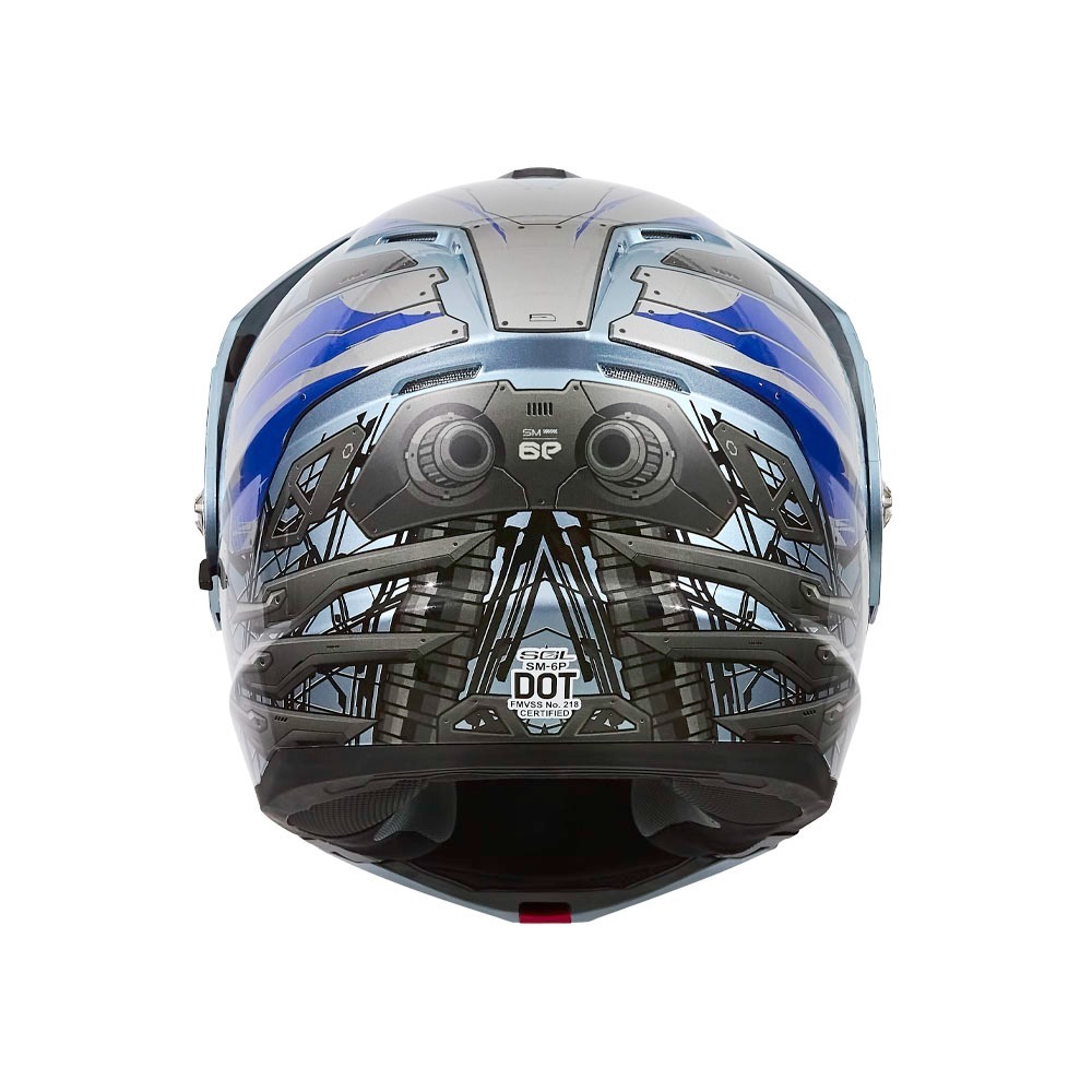 SOL SM-6P 賽博格 銀/藍銀 彩繪 複合可掀式安全帽 內墨片