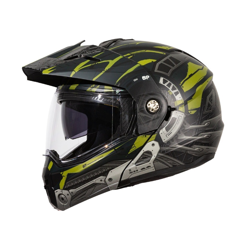 SOL SM-6P 賽博格 消光黑/綠 彩繪 複合可掀式安全帽 內墨片