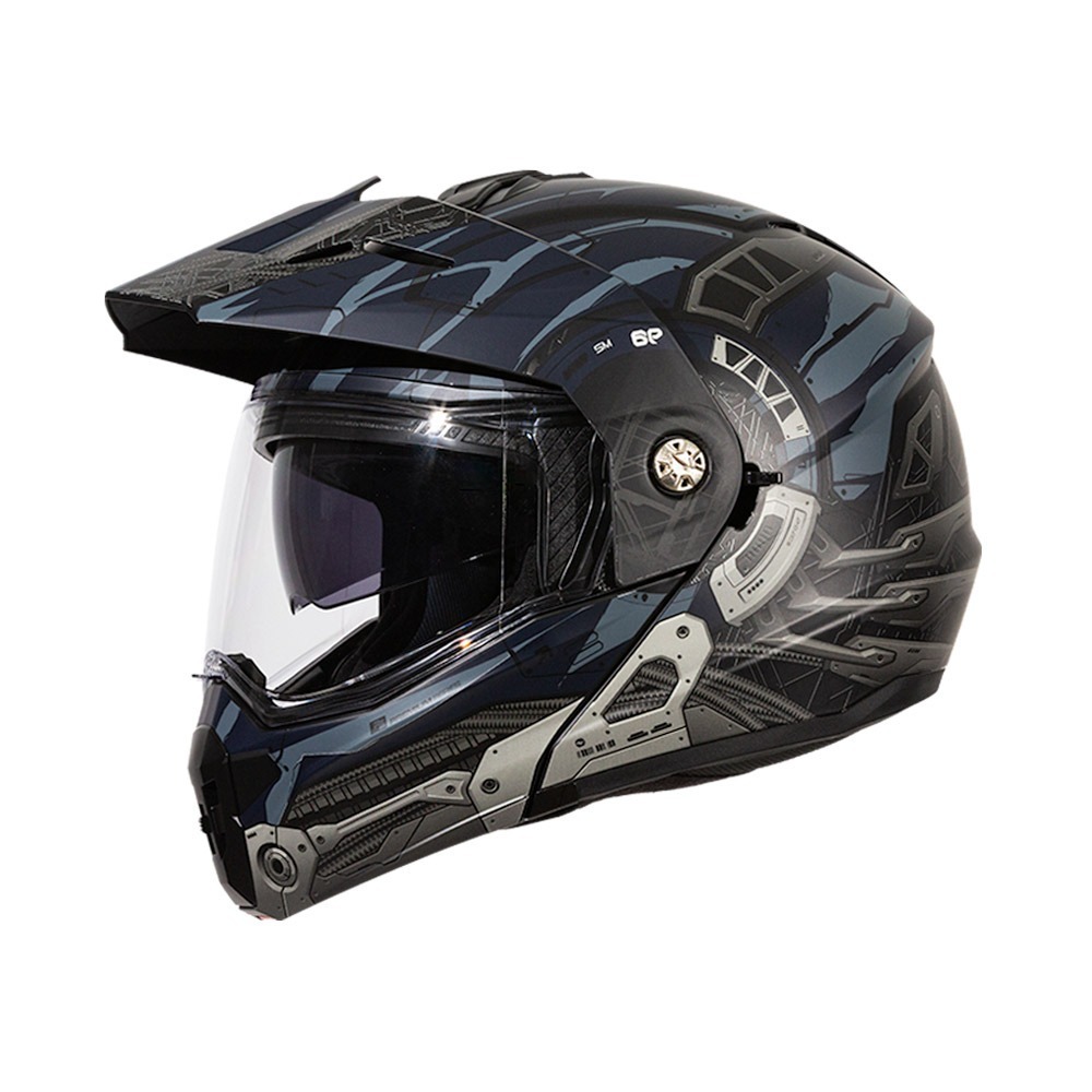 SOL SM-6P 賽博格 消光黑/灰藍 彩繪 複合可掀式安全帽 內墨片