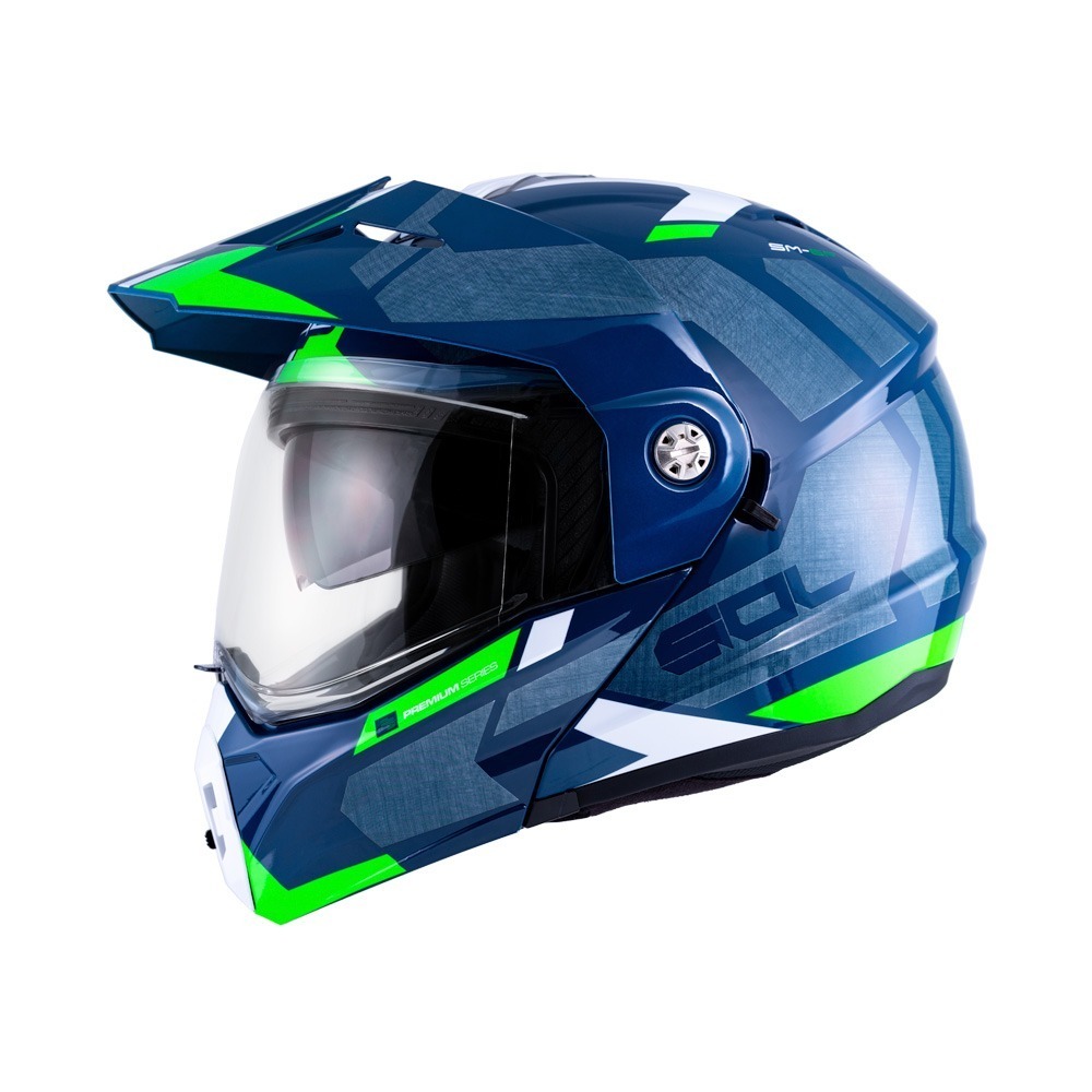 SOL SM-6P 前衛者 藍/白綠 彩繪 複合可掀式安全帽 內墨片