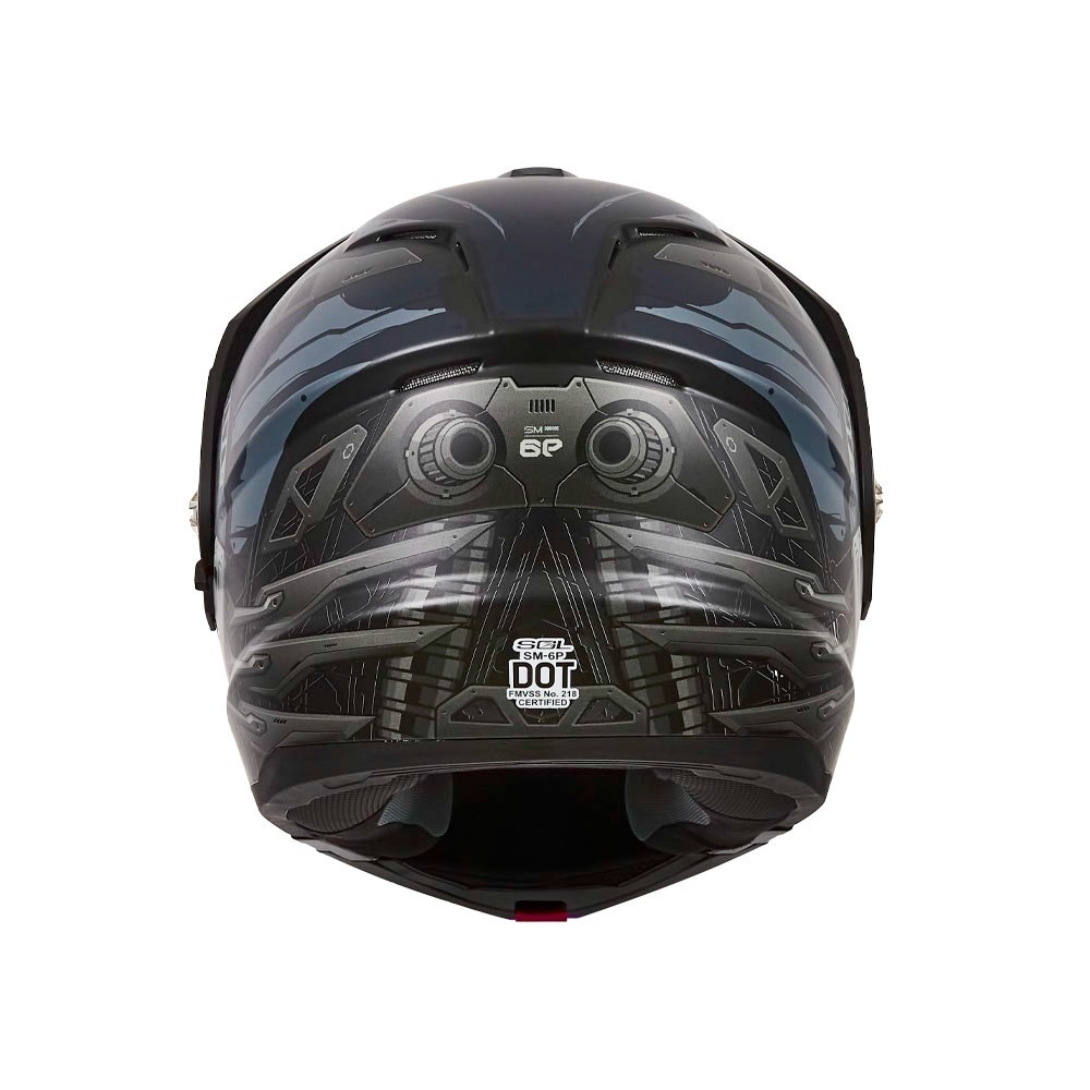 SOL SM-6P 賽博格 消光黑/灰藍 彩繪 複合可掀式安全帽 內墨片
