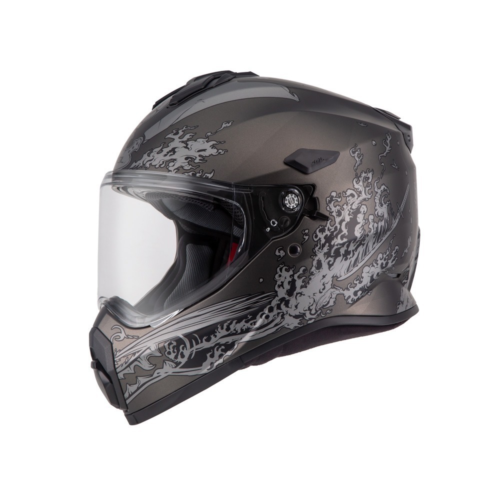 SOL SS-2P 織田信長 消光鐵灰/銀 彩繪 複合式安全帽（帽舌需另加購）