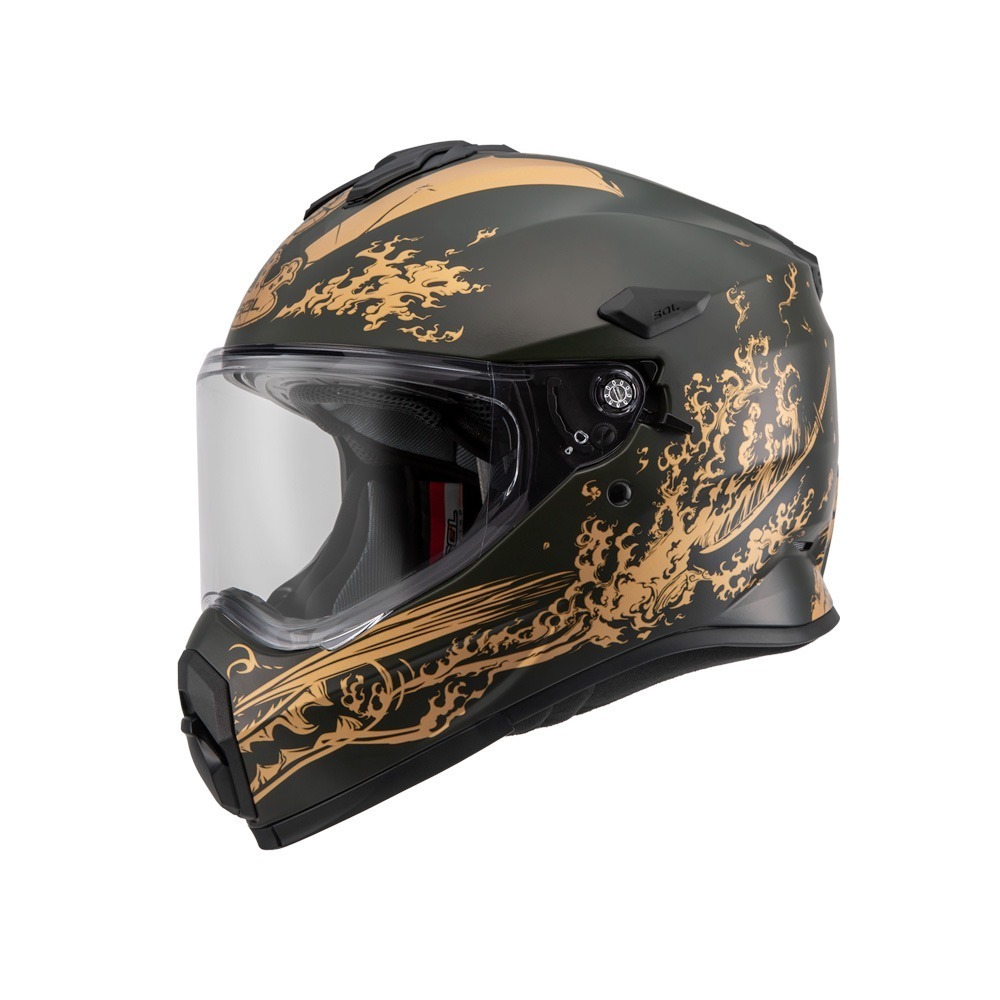 SOL SS-2P 織田信長 消光綠/金 彩繪 複合式安全帽（帽舌需另加購）