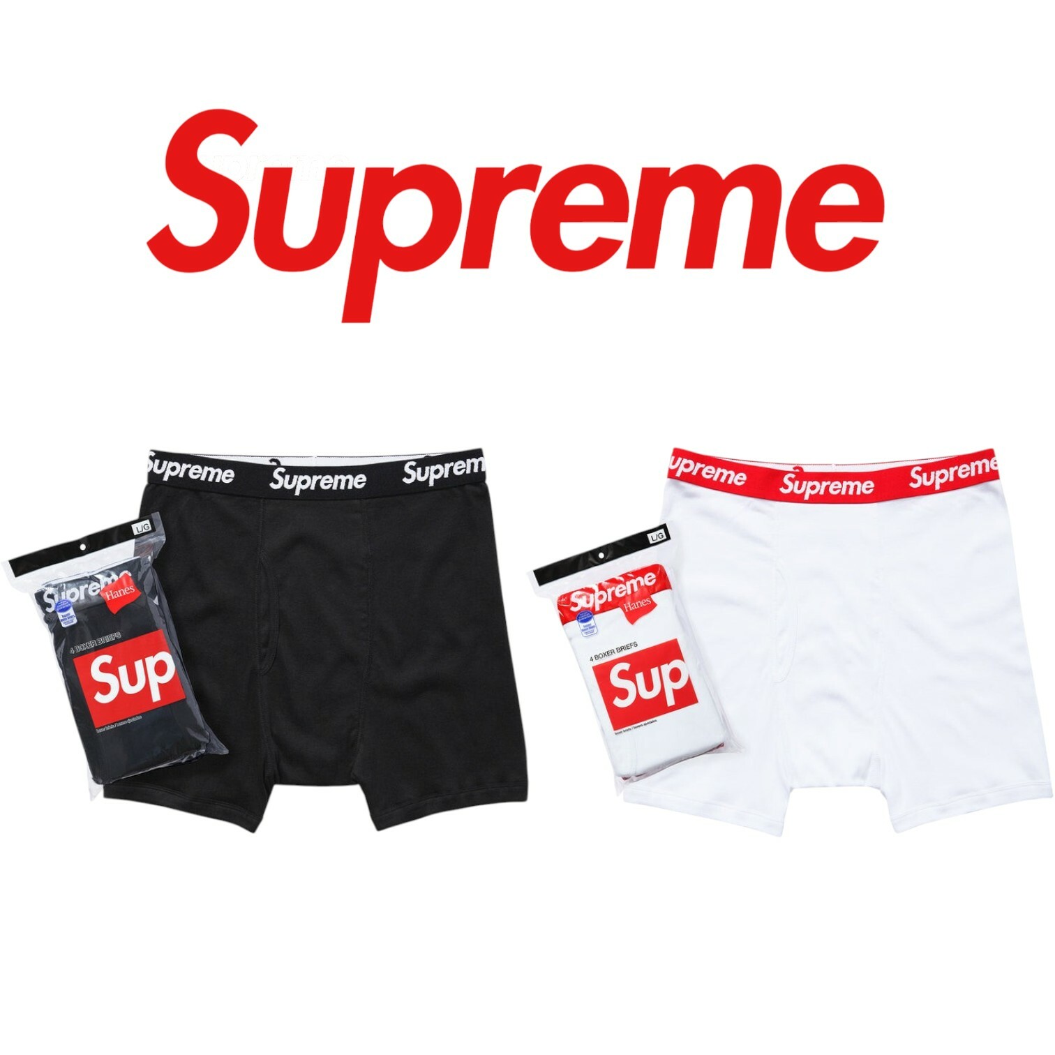 Supreme HANES BOXER BRIEFS BOX LOGO 四件一包 / 單件 內褲 黑 / 白 2色 現貨