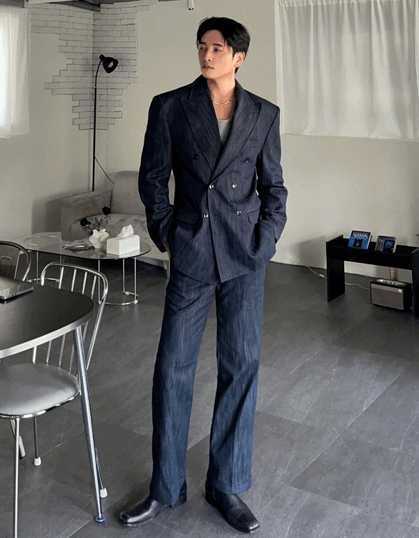 牛仔雙排扣西裝外套