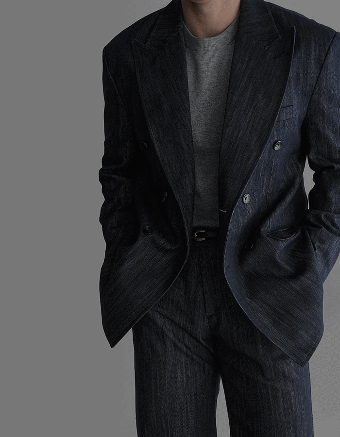 牛仔雙排扣西裝外套