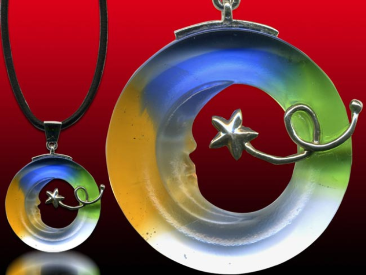 鹿港窯水晶琉璃|星星太陽月亮銀飾項鍊 光輝閃耀平衡和諧開運納福