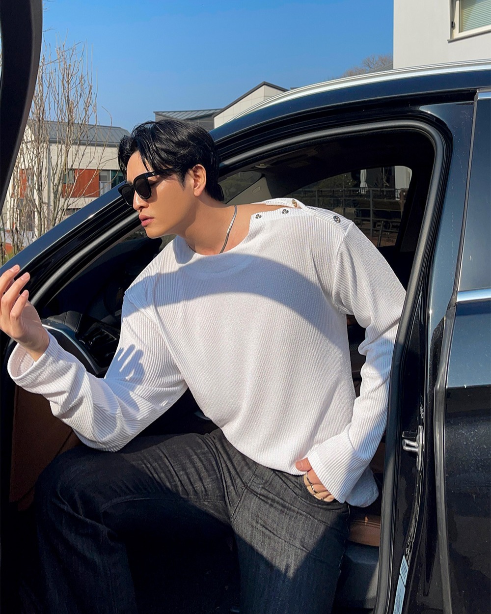 鏤空按扣羅紋T恤