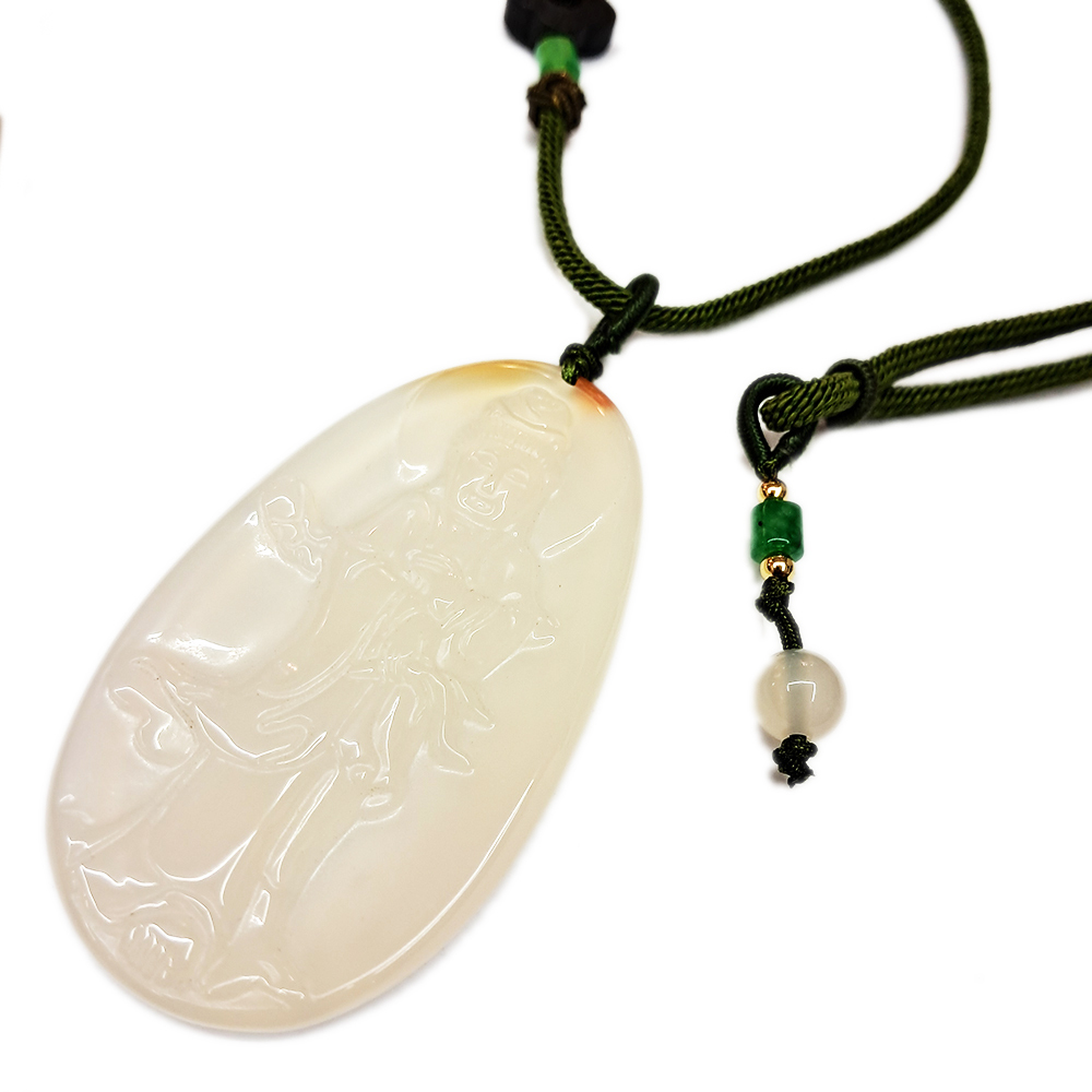 白衣觀音 白玉髓 綠色中國結項鍊【十方】149725