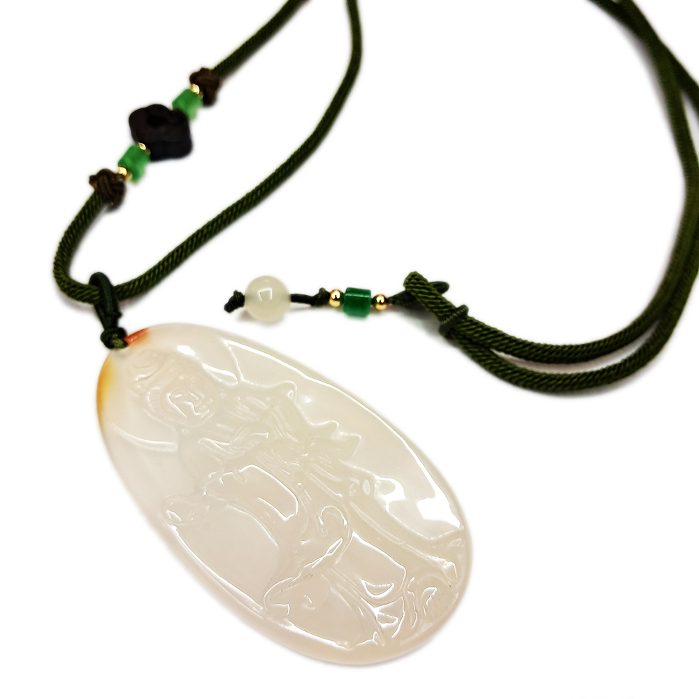 白衣觀音 白玉髓 綠色中國結項鍊【十方】149725