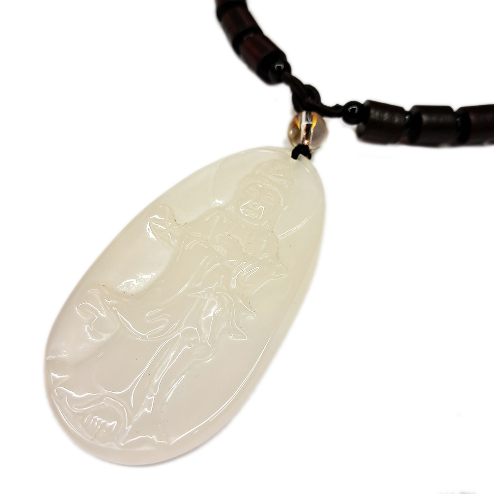 白衣觀音 白玉髓 紫檀掛飾【十方】149730