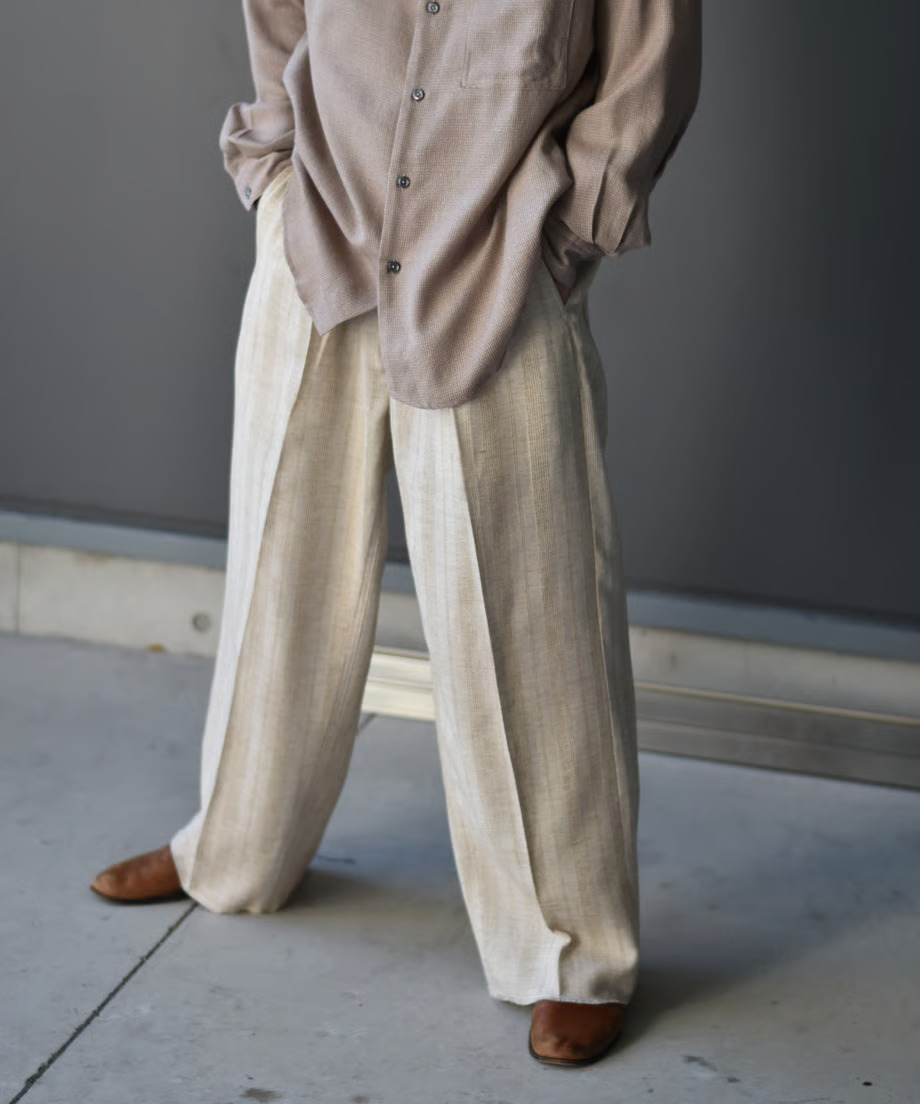 saby - JACQUARD LINEN STRIPE TUCK-BAGGY- Bishu Japan -