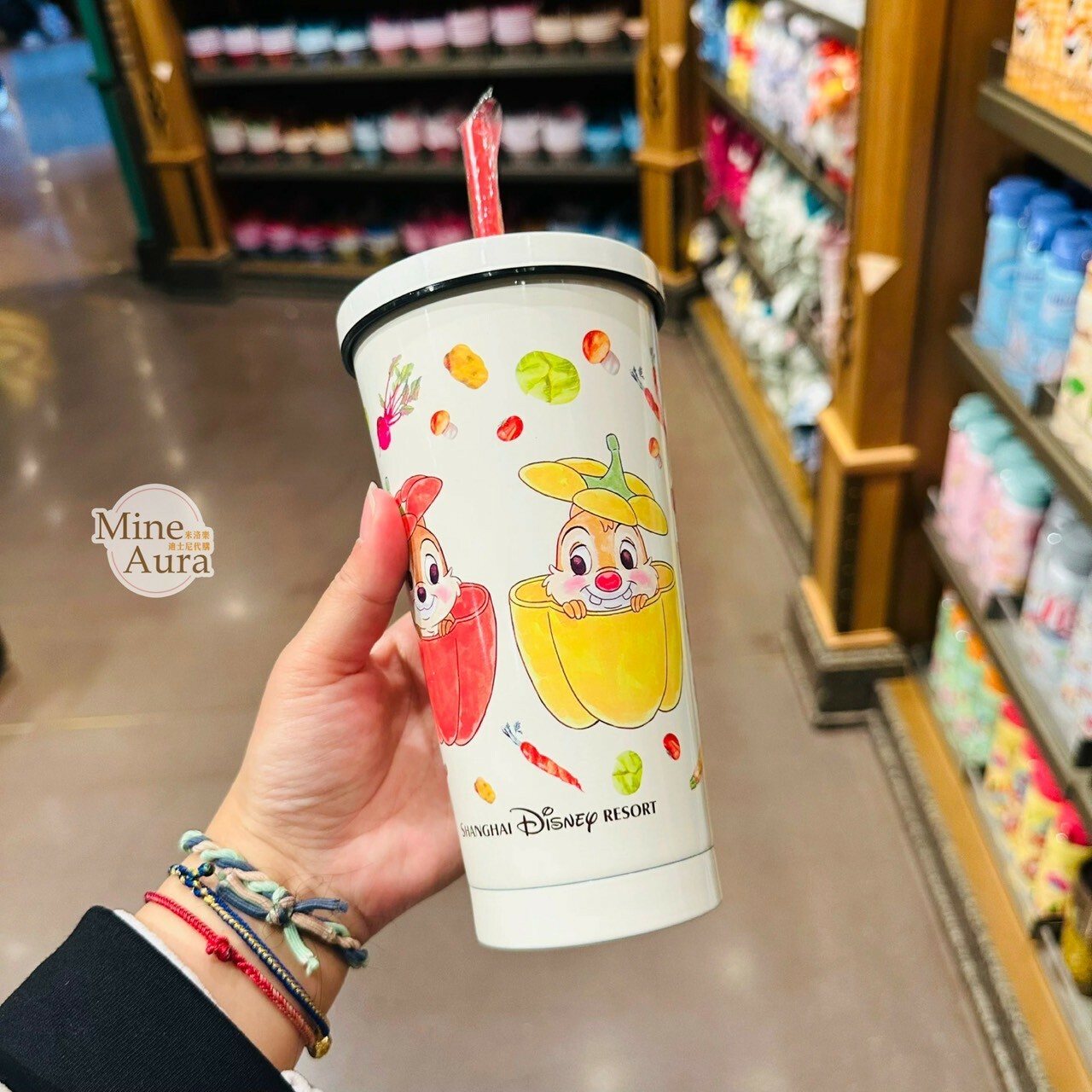 奇奇蒂蒂 Chip 'n Dale 蔬菜圖案 吸管 水杯 飲料杯 -上海迪士尼樂園