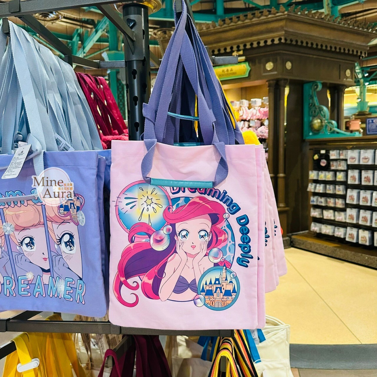 漫畫風 仙杜瑞拉 Cinderella 小美人魚 The Little Mermaid 圖案 帆布 手提包 托特包 -上海迪士尼樂園