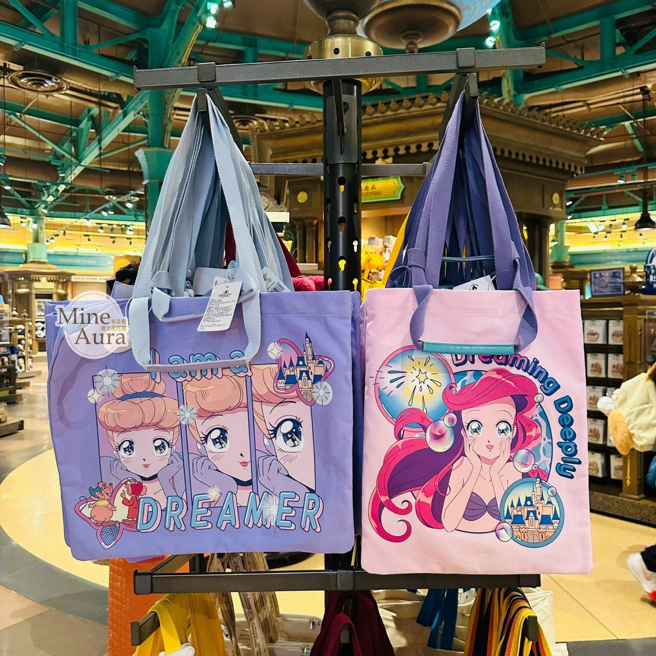 漫畫風 仙杜瑞拉 Cinderella 小美人魚 The Little Mermaid 圖案 帆布 手提包 托特包 -上海迪士尼樂園