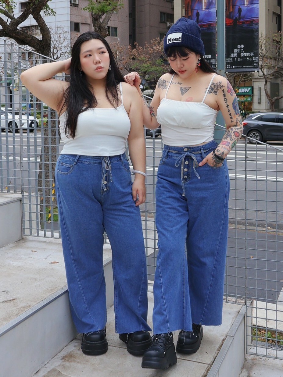 復古五排釦割線寬褲