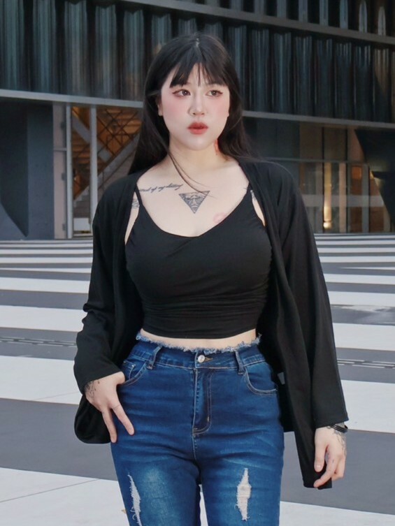 垂墜領細肩帶抓皺背心+小外套兩件組