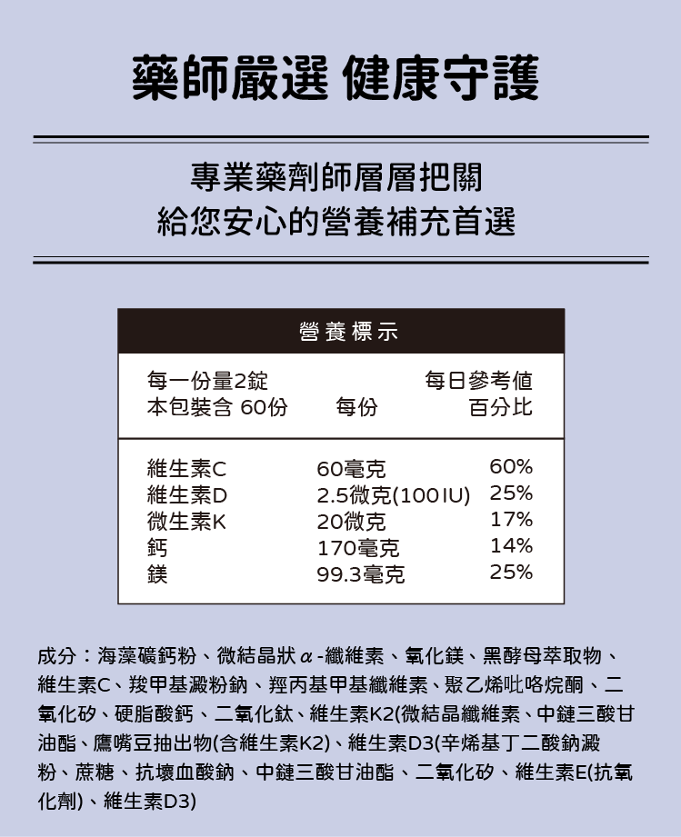 益骨壯(海藻鈣)營養標示表-CHEGO營養補給