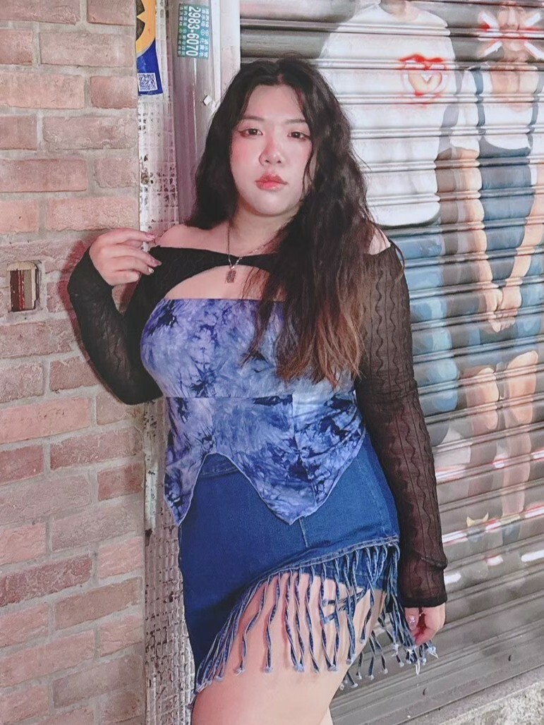 Y2K復古辣妹扎染一字領拼接上衣🍭自訂款