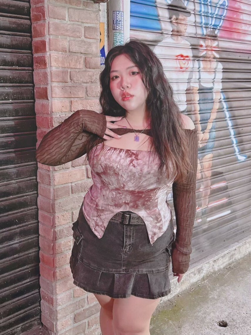 Y2K復古辣妹扎染一字領拼接上衣🍭自訂款