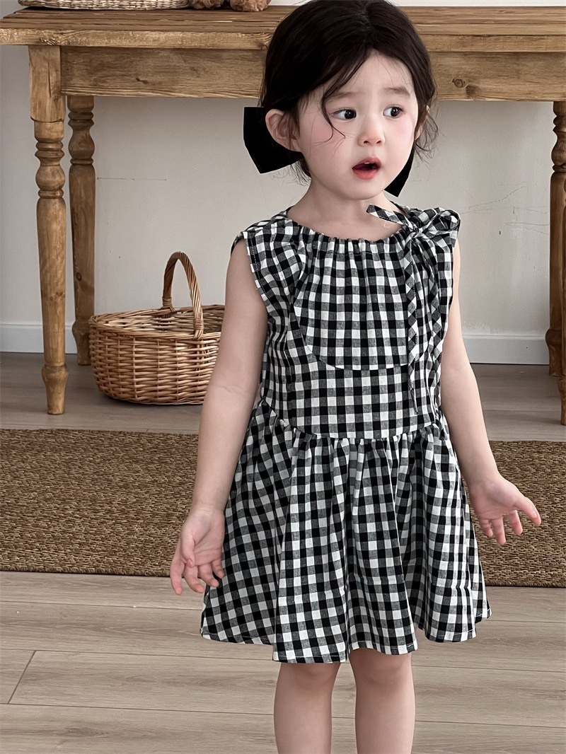 綁帶黑白格子洋裝