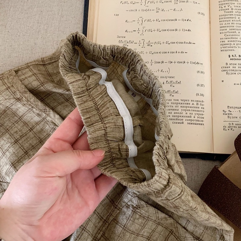 純棉格子五分褲