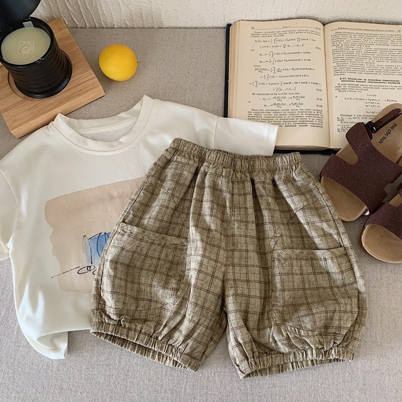 純棉格子五分褲