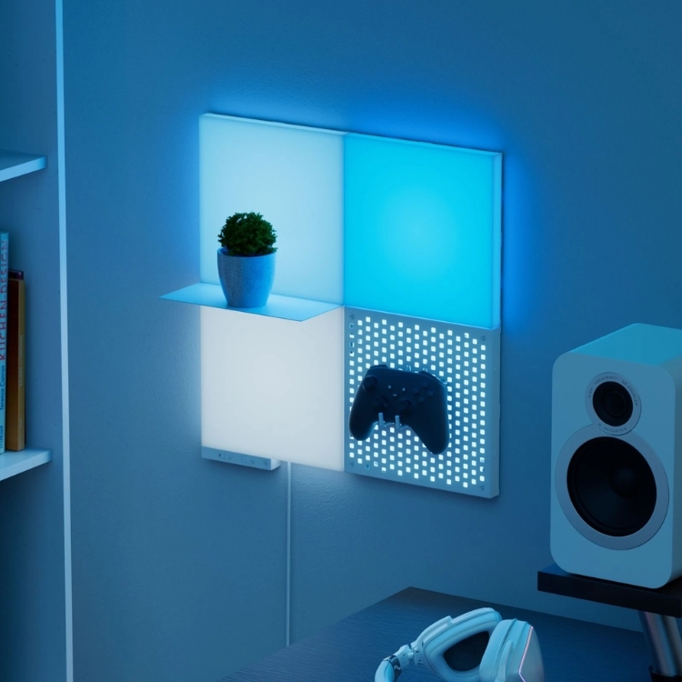 Nanoleaf Blocks | Combo | SMK | White | 5 Pack | UK (3 x Big Squares, 1 x Pegboard, 1 x Shelf)