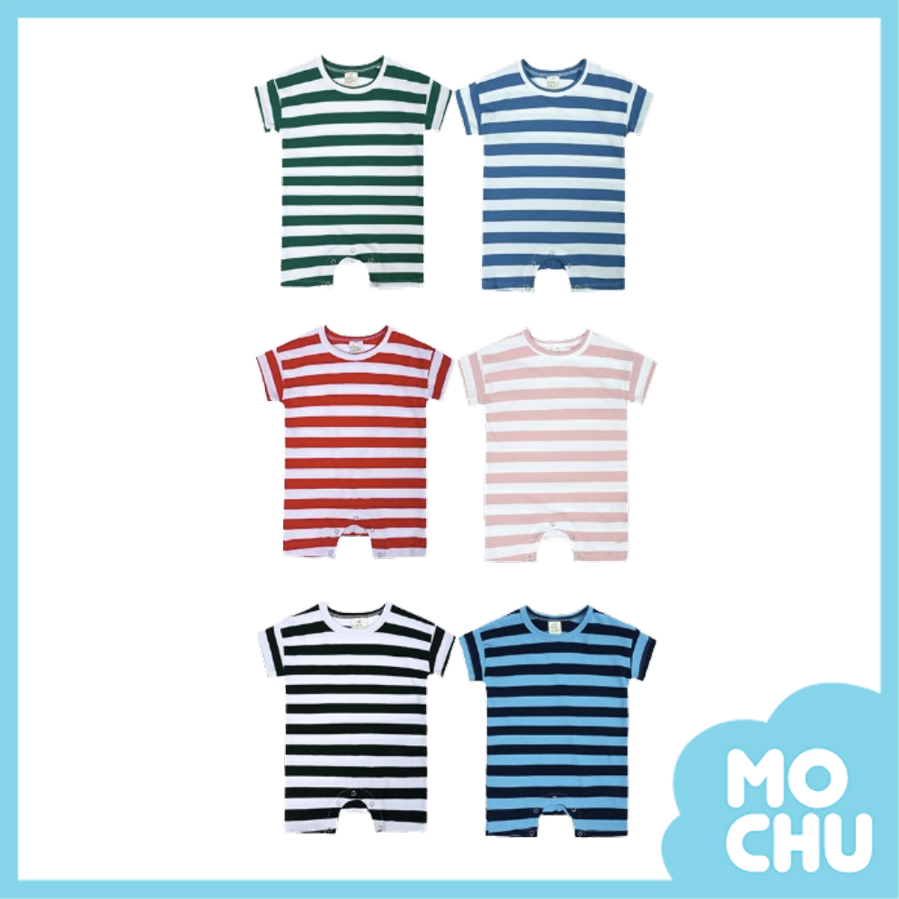 寬條落肩短袖連身衣(六色)