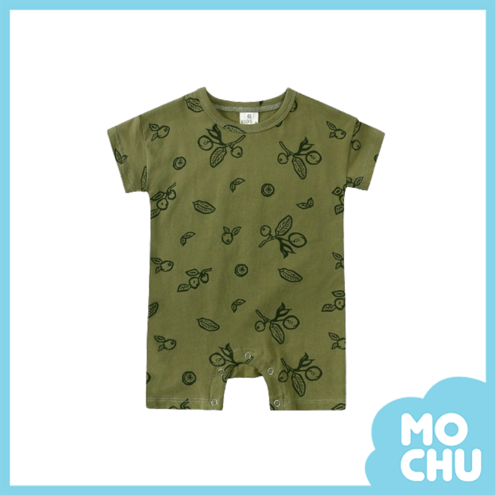 樹葉果實落肩短袖連身衣