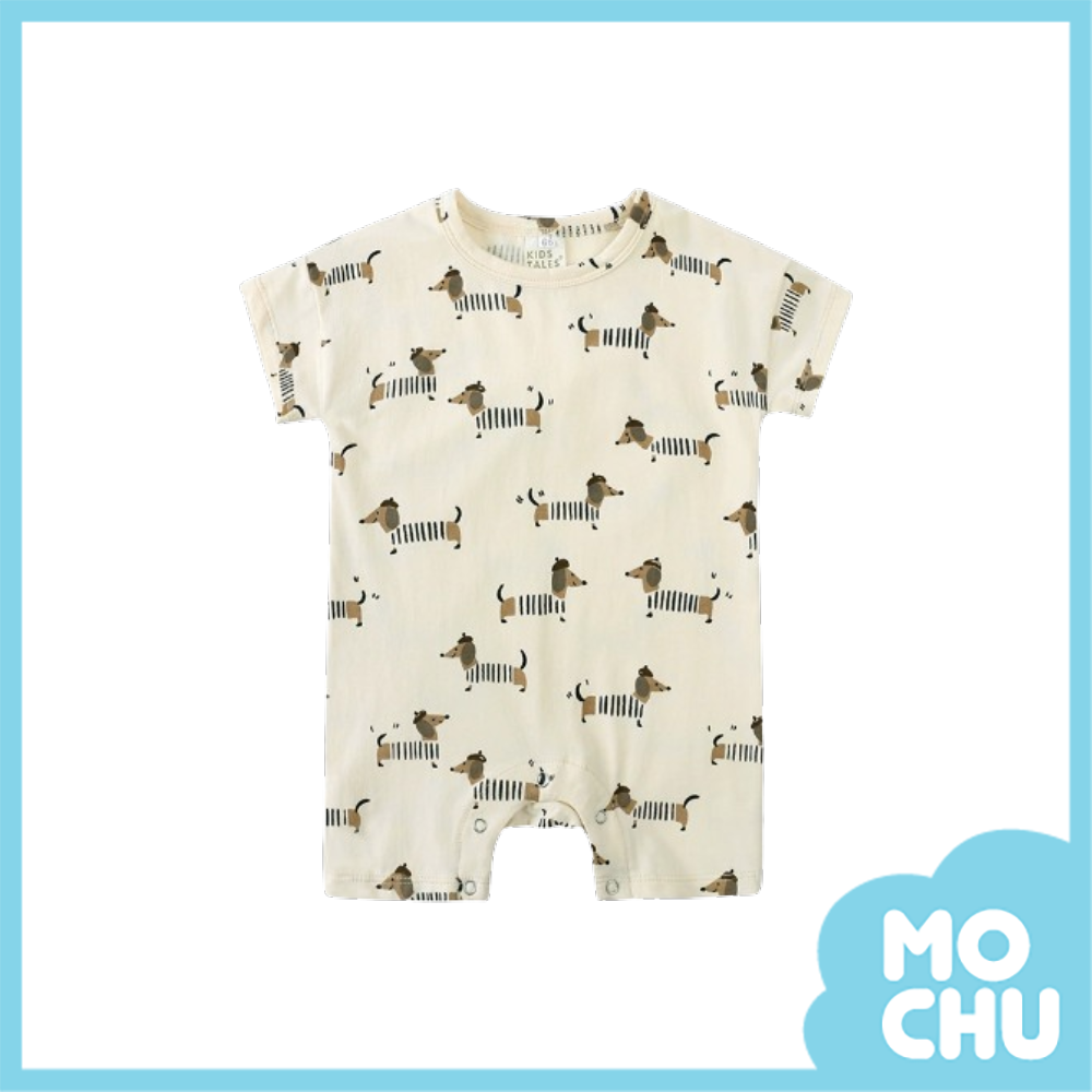 臘腸狗散步落肩短袖連身衣