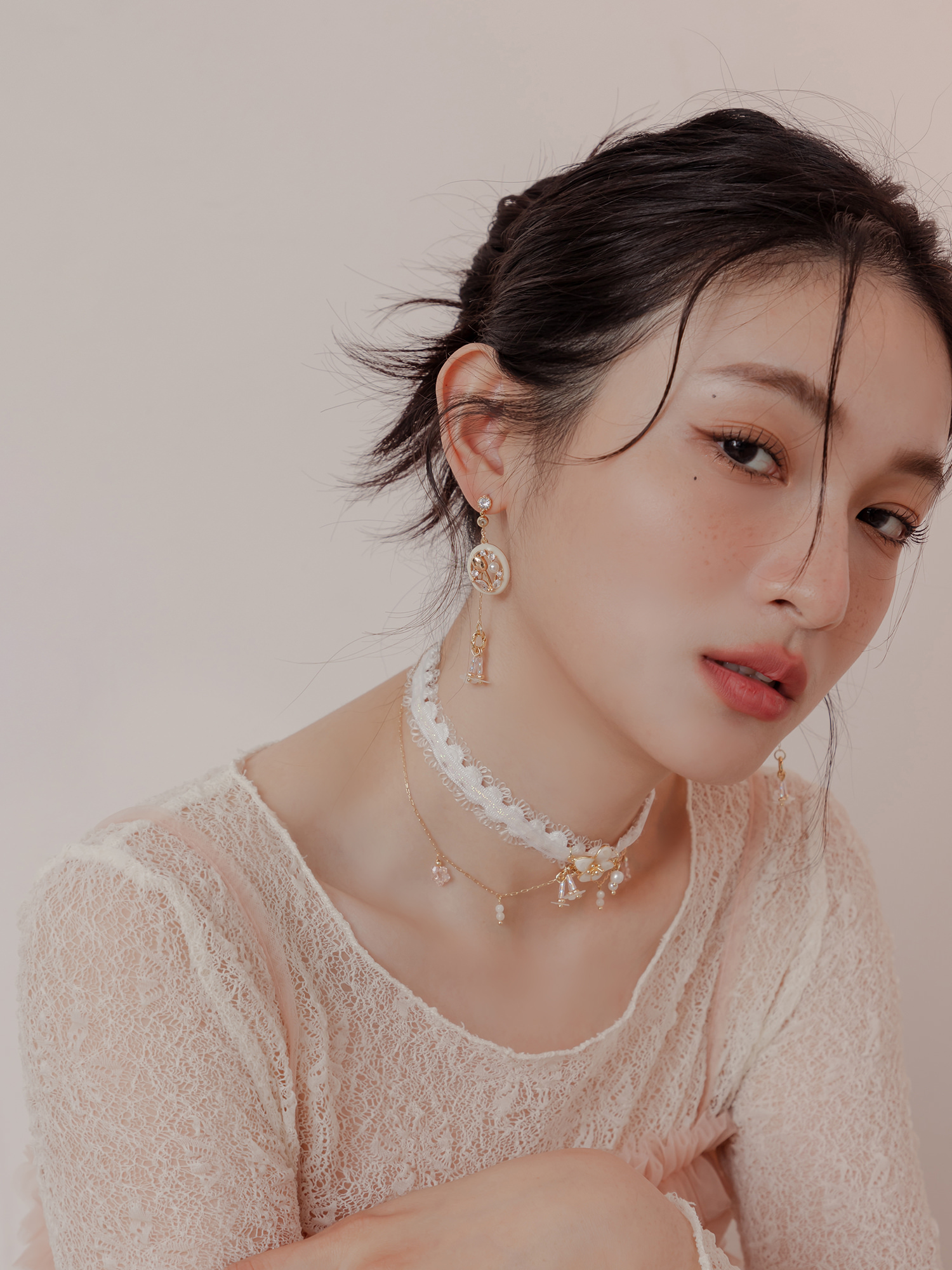 賞花限定。MUCHAT手作14+18KGP鋯石珍珠花純銀針耳環