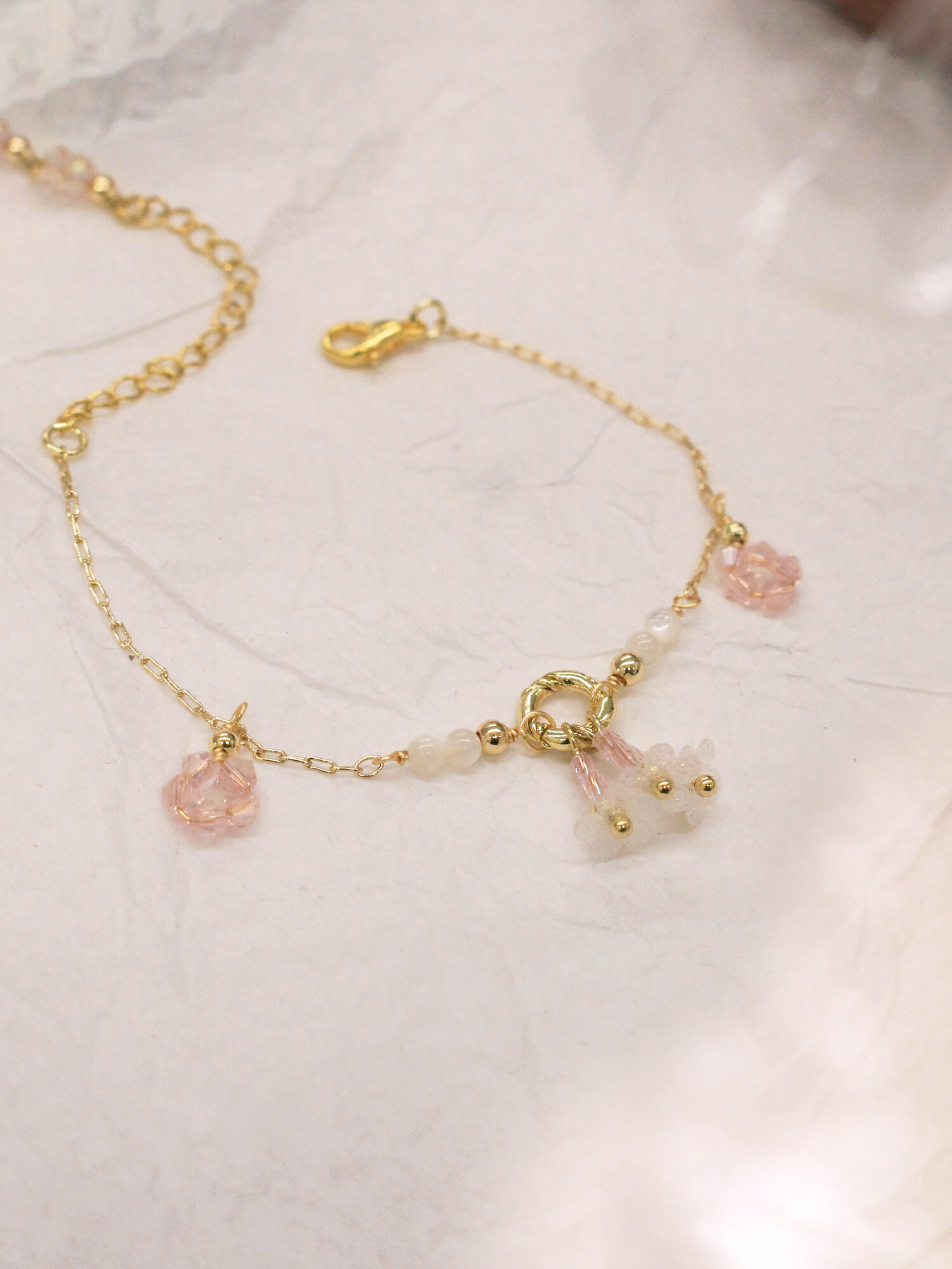 賞花限定。MUCHAT手作14KGP水晶貝殼珠手鍊