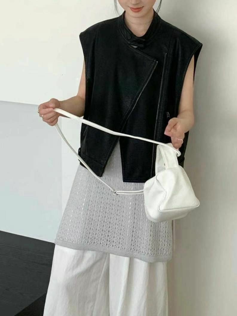 JK#14587🤎遮半手臂皮背心