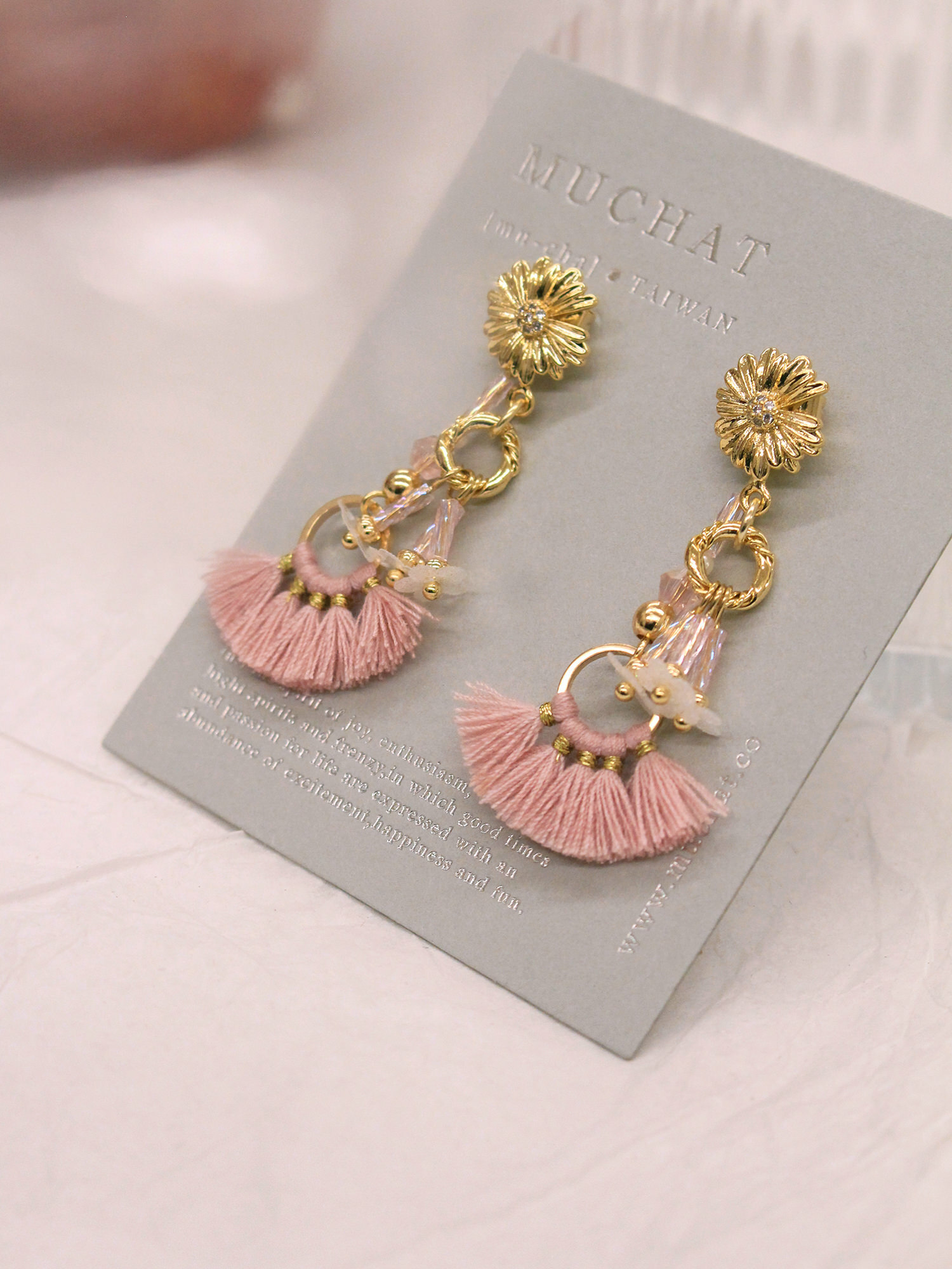 賴床理由。(2way)MUCHAT手作14KGP雛菊流蘇純銀針耳環