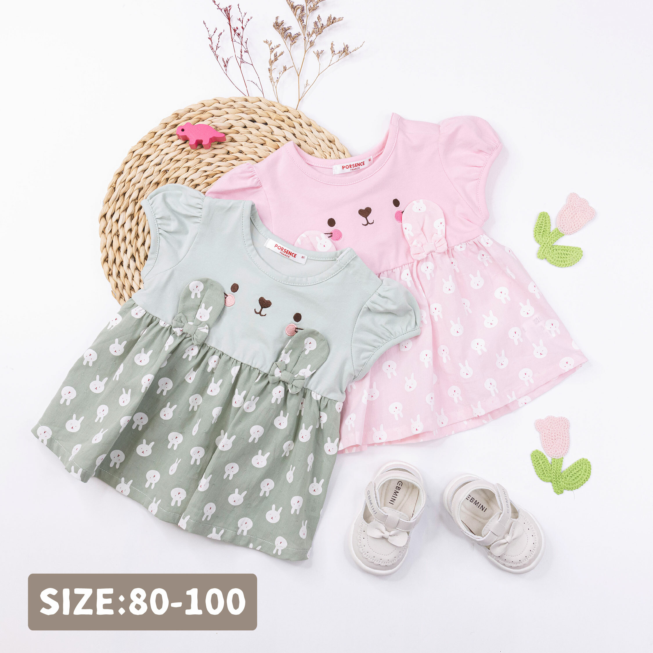 波紳士【12039】甜美兔兔刺繡蝴蝶結上衣＊二色