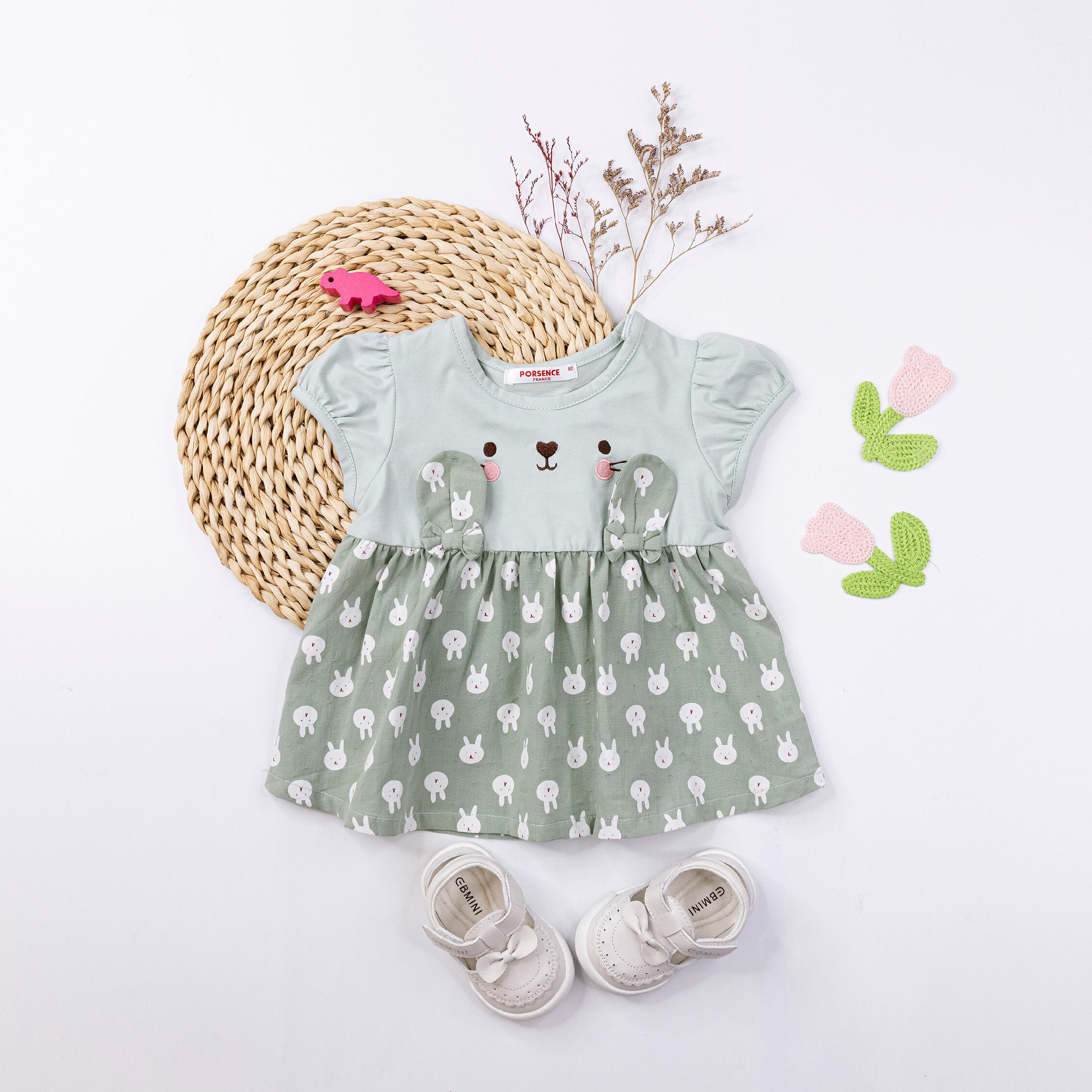 波紳士【12039】甜美兔兔刺繡蝴蝶結上衣＊二色