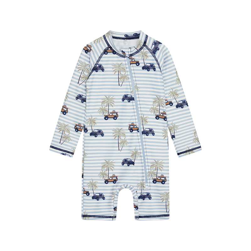 Hust & Claire 長袖防曬連身泳衣-條紋吉普車