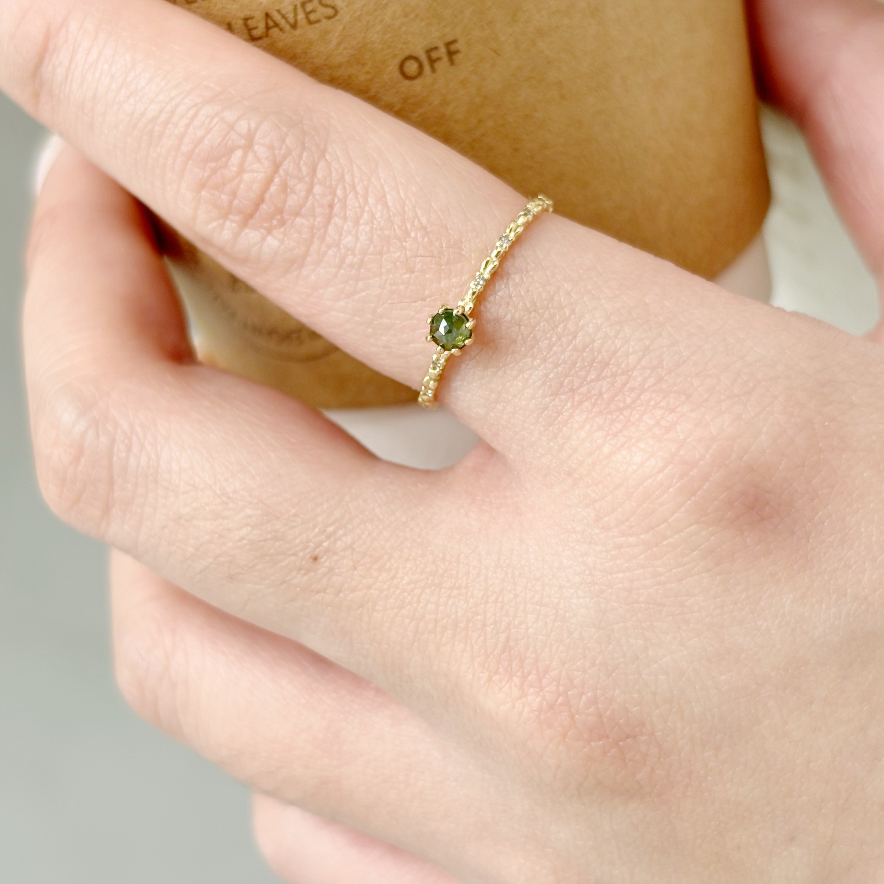 14K Harvest綠鑽原礦戒指