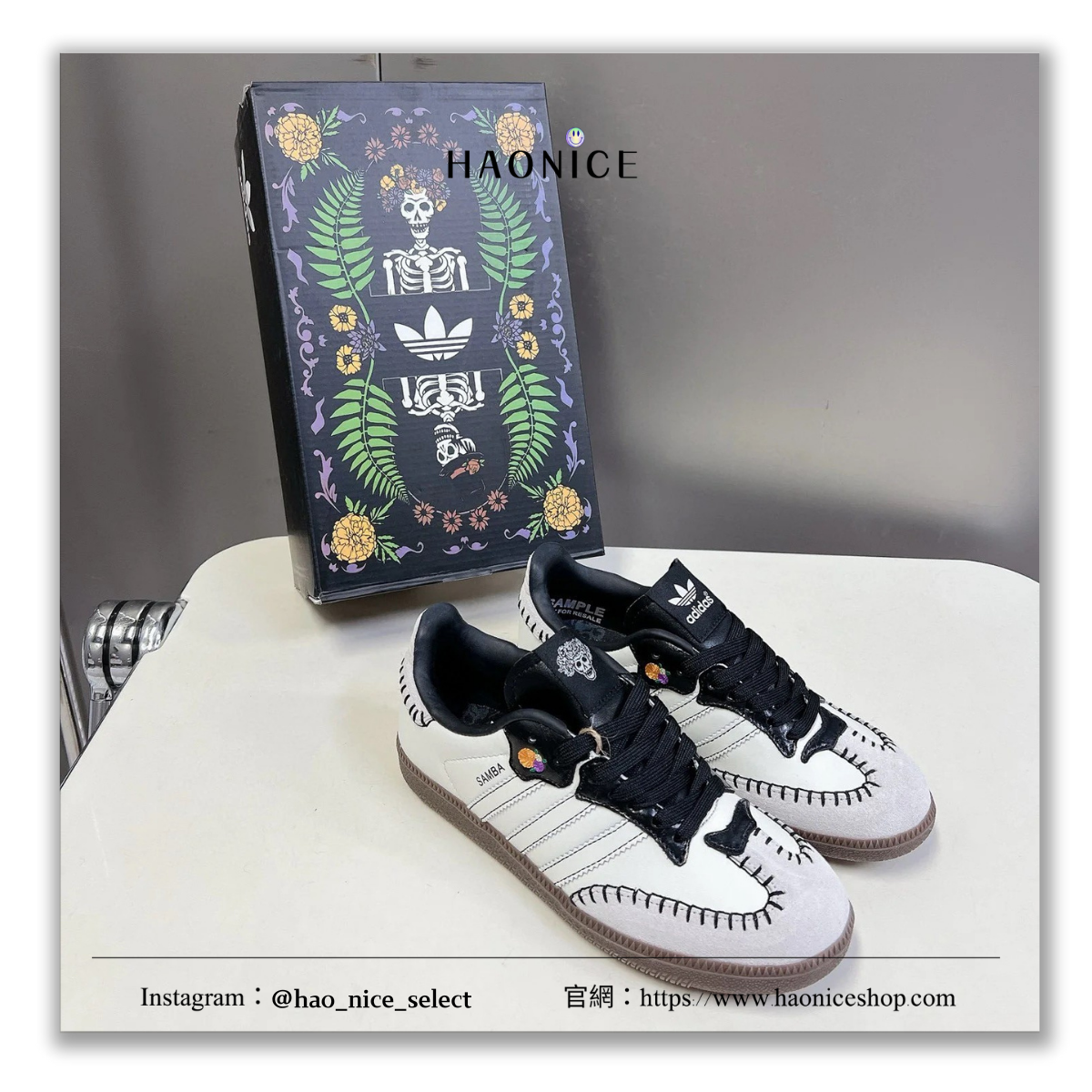 【HAO NICE】節慶限定☠️Adidas Samba OG🔥墨西哥亡靈節黑白織線 骷髏頭休閒板鞋 德訓鞋JI3932