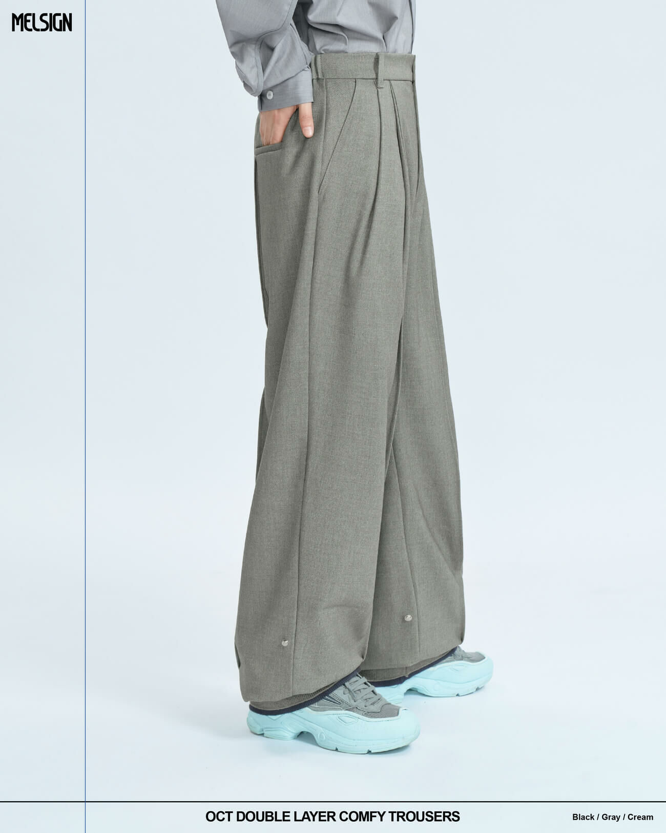 MELSIGN 雙層舒適長褲 米白/灰 24 S/S Oct Double Layer Comfy Trousers