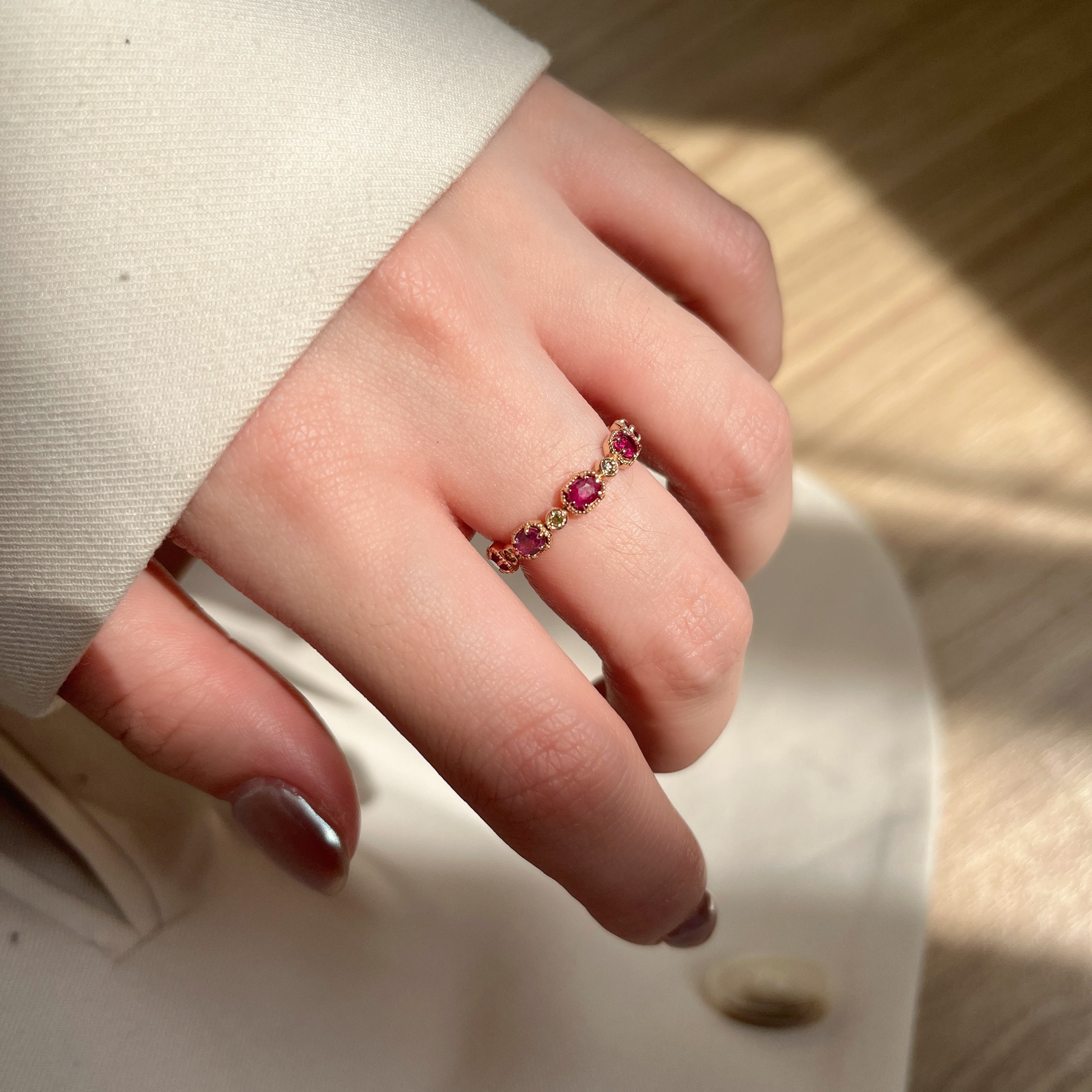 14K整圈復古橢圓紅寶真鑽戒指