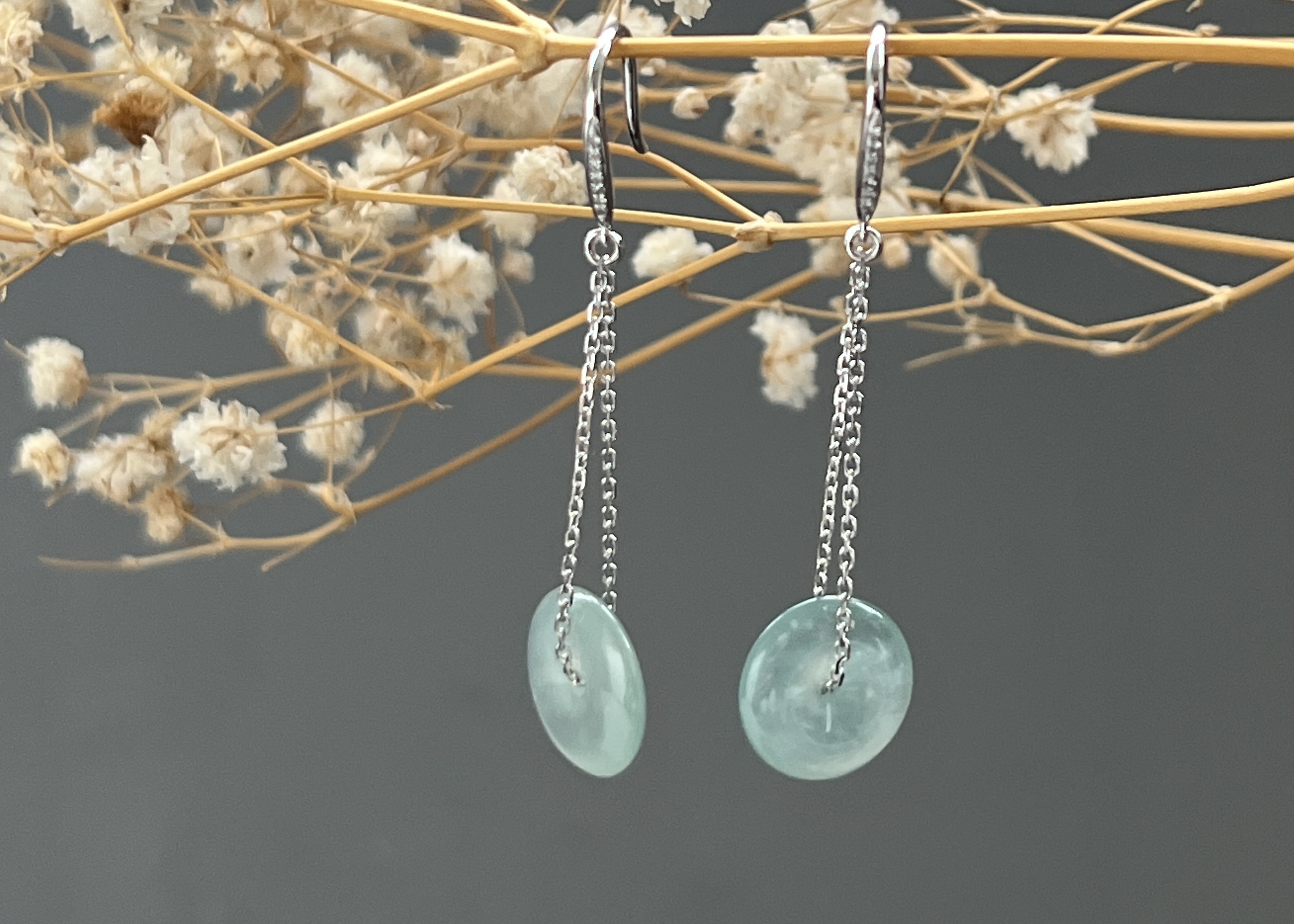 收藏級玻璃種藍綠翡翠耳環 18K